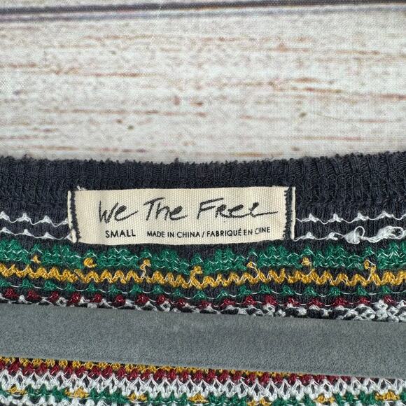 We the Free People Embroidered Henley Thermal Shirt Womens Small Blue Red Green - Picture 8 of 12